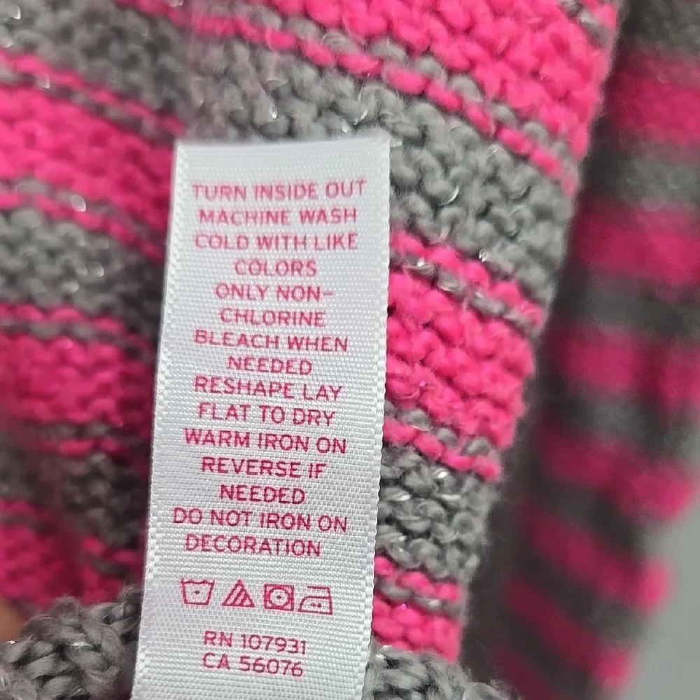 Justice Girls Pink Gray Striped Sweater Casual School Glitter Pullover 12 Top